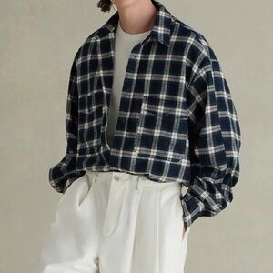 Ralph Lauren Y2K Big Shirt Buttondown Plaid Think Cotton Oversized Navy/ Green M